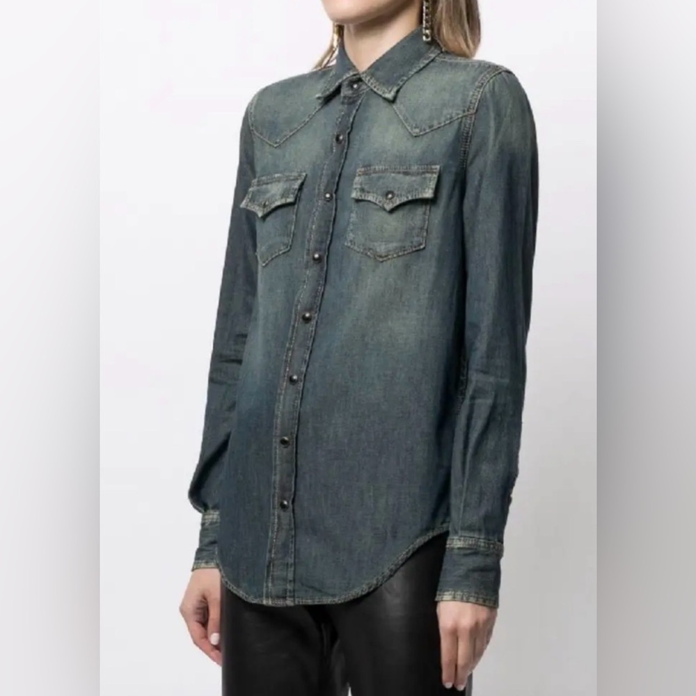 Saint Laurent Paris Denim Western Shirt – Classic Blue Wash (Size S)